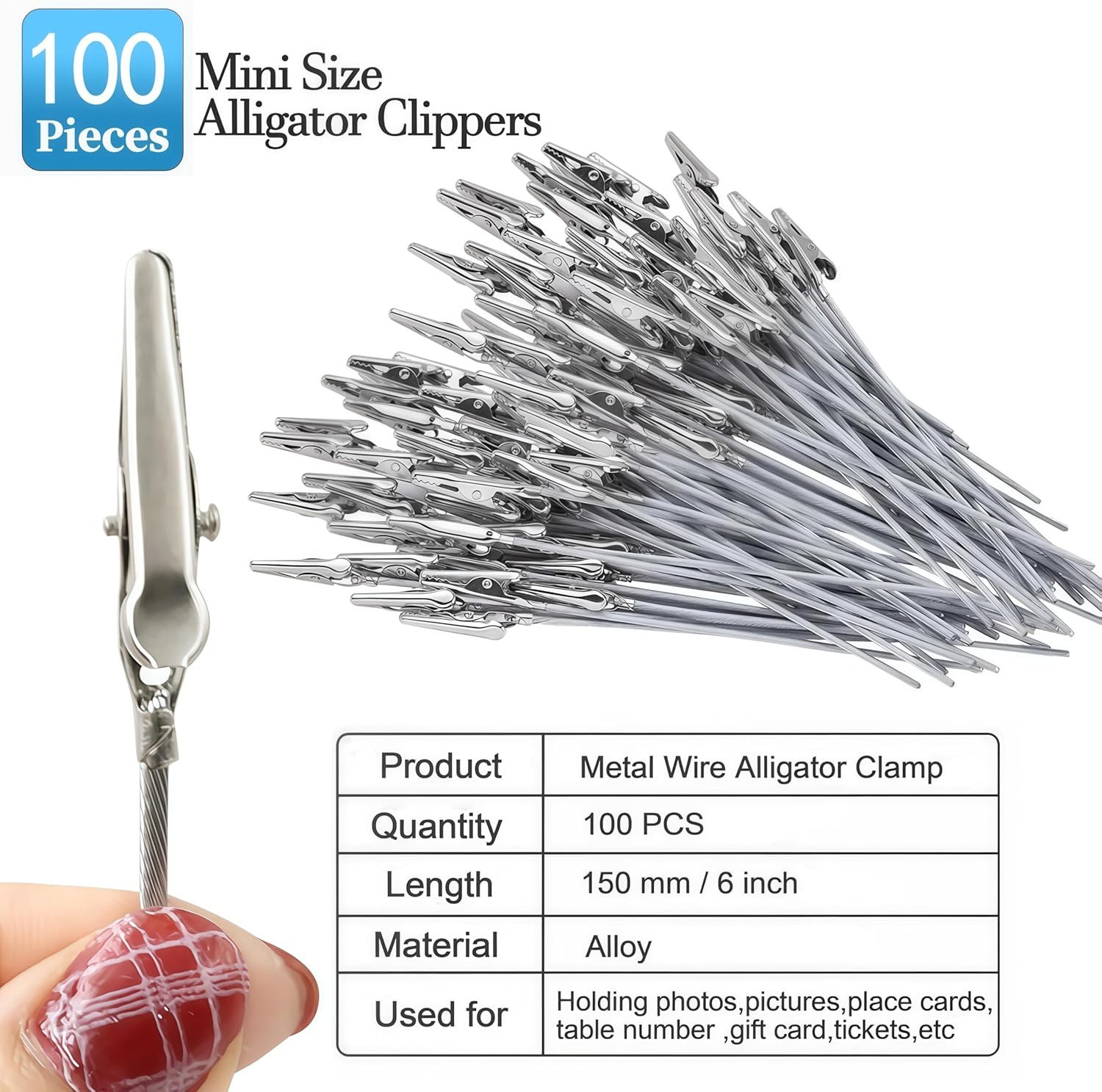 100 Pcs Metal Wire Alligator Clips Bulk, 6 Inch Long Tailed Alligator Clamps