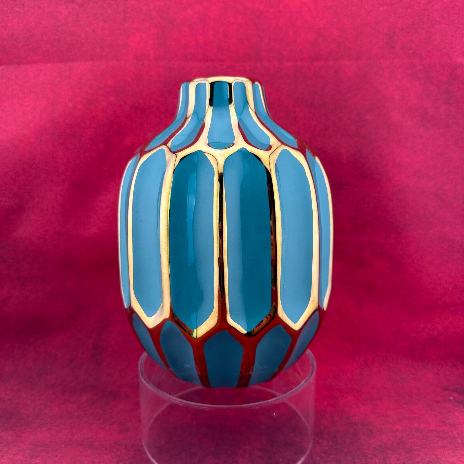 THE SAGEBROOK HOME CERAMIC DECORATIVE VASE in TURQUOISE & GOLD DESIGN 8&Prime; TALL