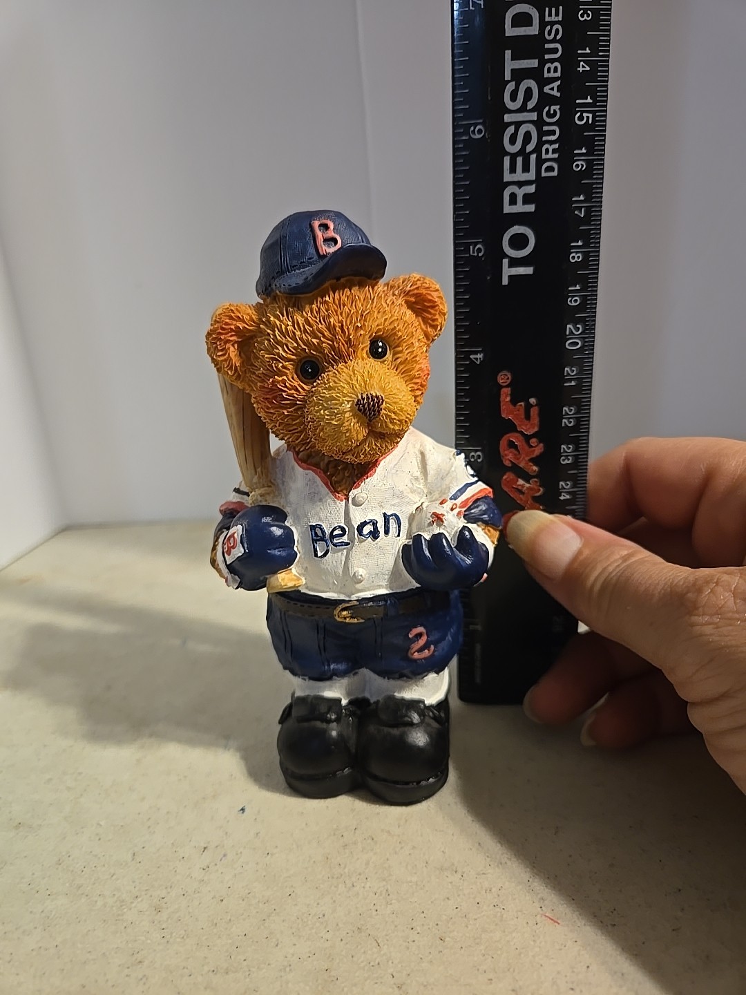 Hand painted Bear in Baseball uniform Figurine. 5.5 in tall
