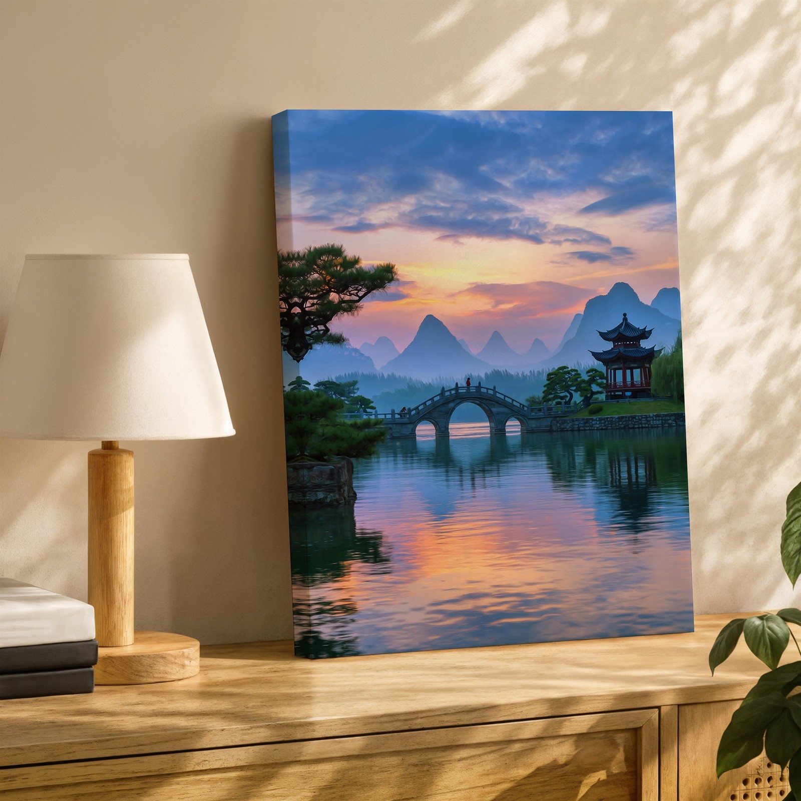 Wall Art Serene Landscape Featuring A Tranquil River At Sunset Canvas Print