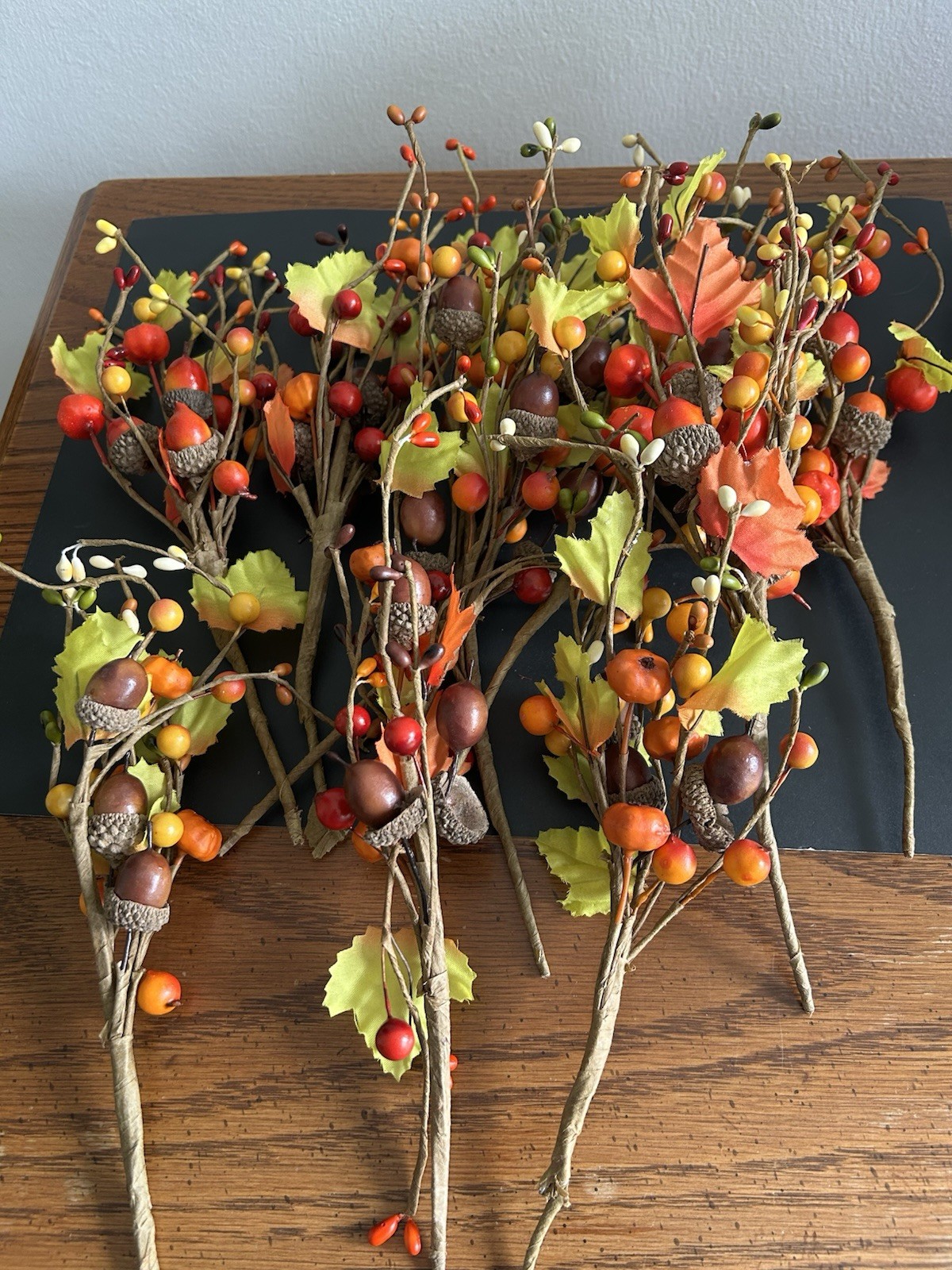 Set Of 10 Autumn/Fall Red Orange Brown Berries Wired Picks For Crafting & Accent