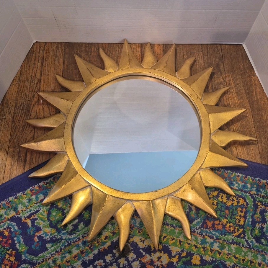 Vintage Celestial Sun Gold Accent Wall Mirror Boho Whimsigoth 22&Prime;