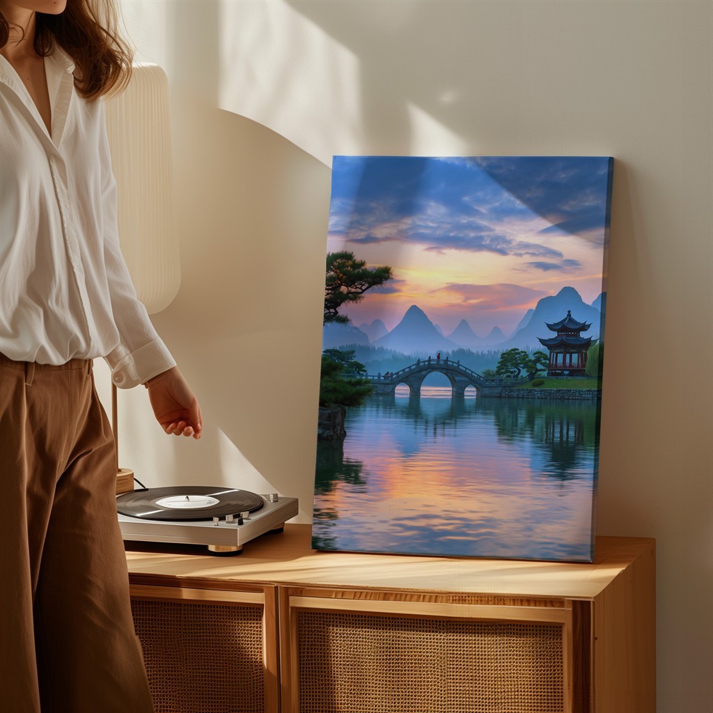 Wall Art Serene Landscape Featuring A Tranquil River At Sunset Canvas Print