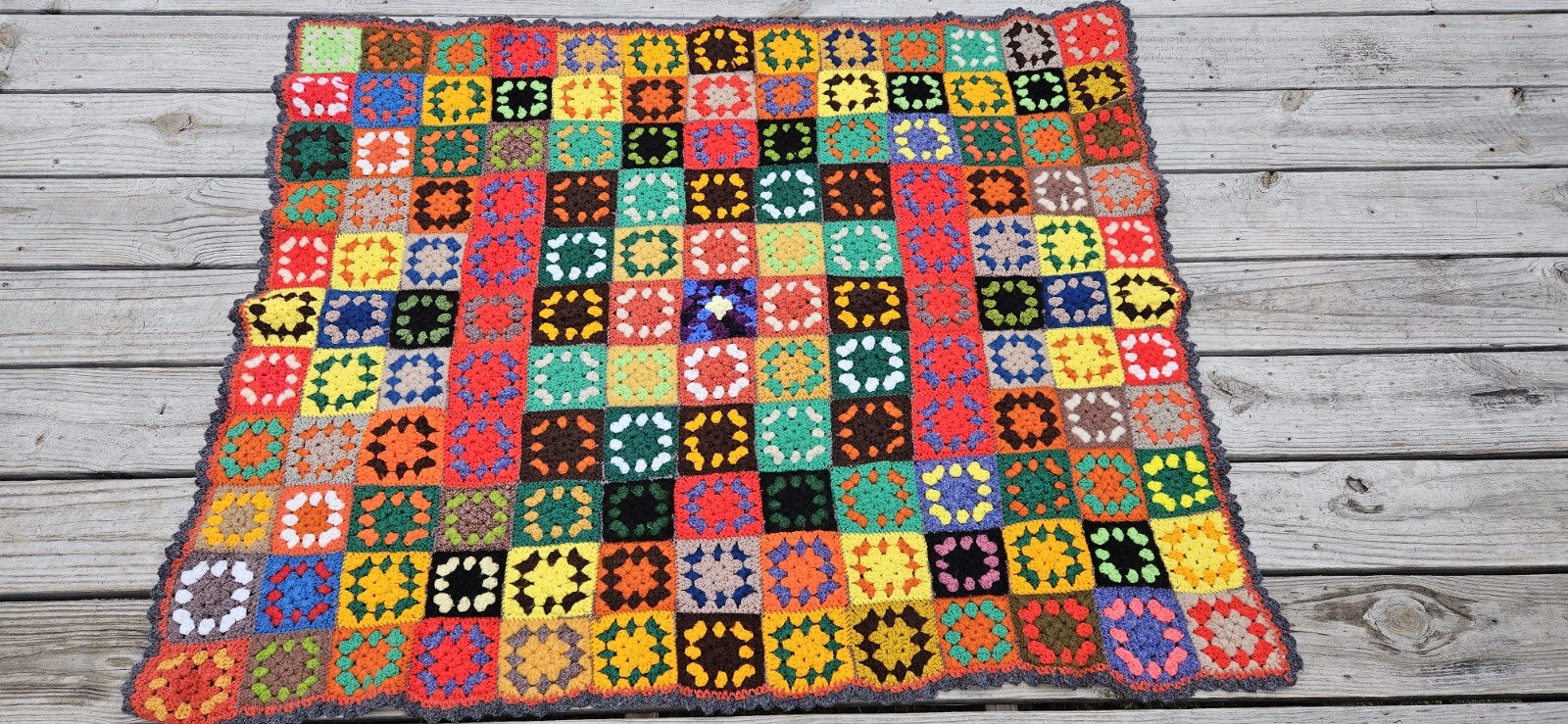 Vintage Retro Granny Square Crochet Afghan Blanket Throw Handmade Colorful 50×40
