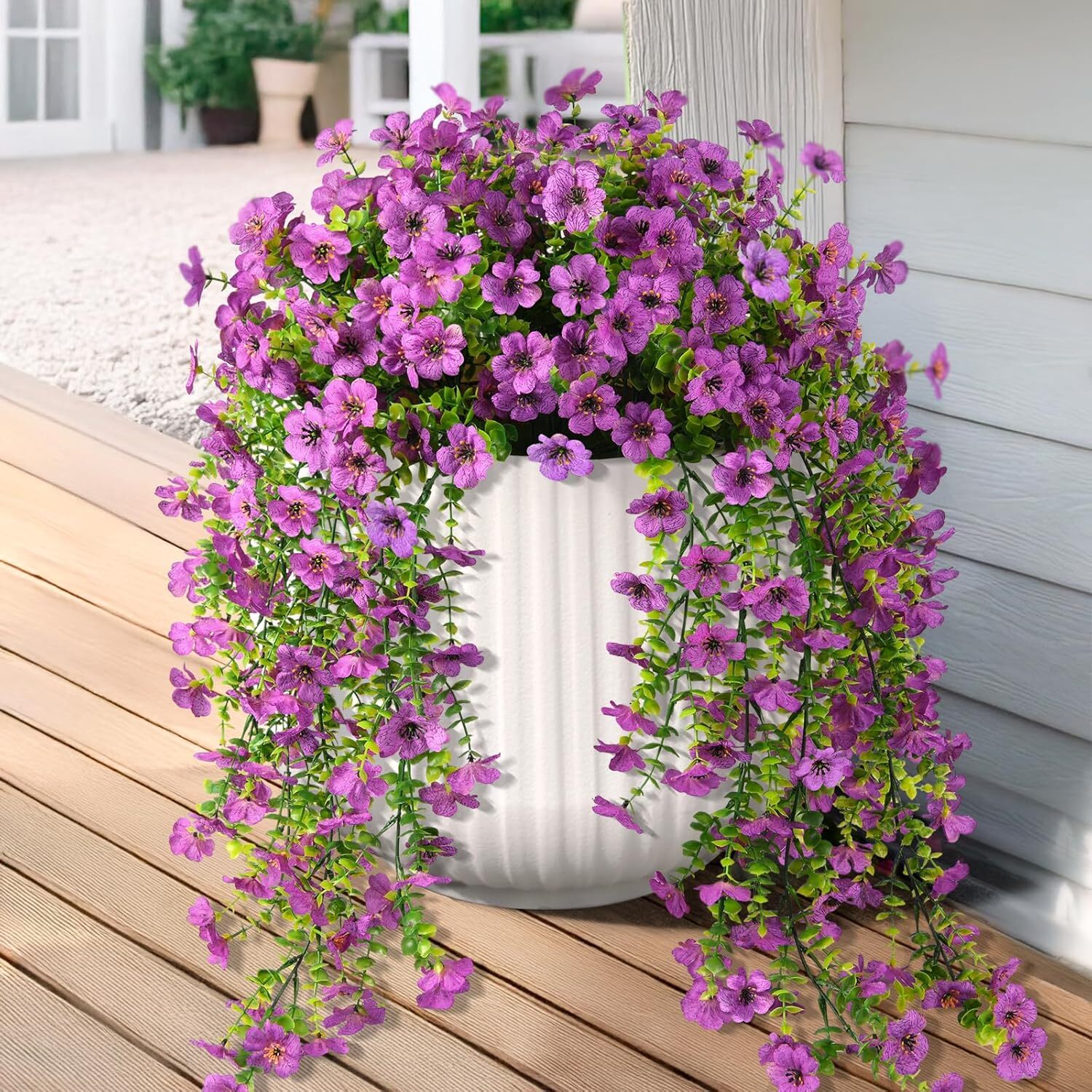 4Pcs Artificial Fake Hanging Basket Plants Silk Flowers Vine Home Outdoor Decor
