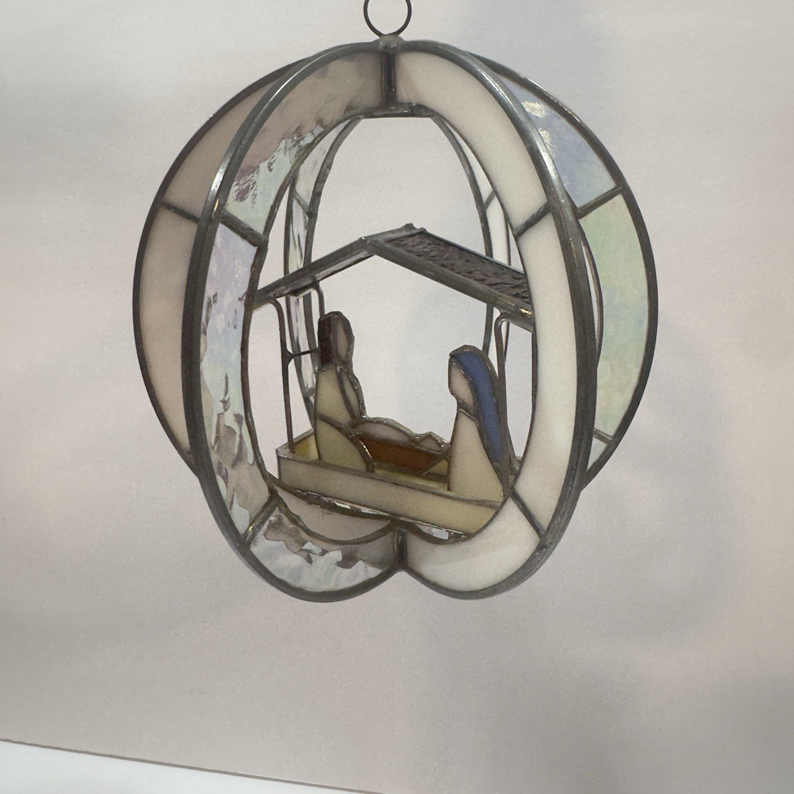 Stained Glass Nativity Circle 3D Suncatcher 7” Round Handmade Hanging Jesus Mary
