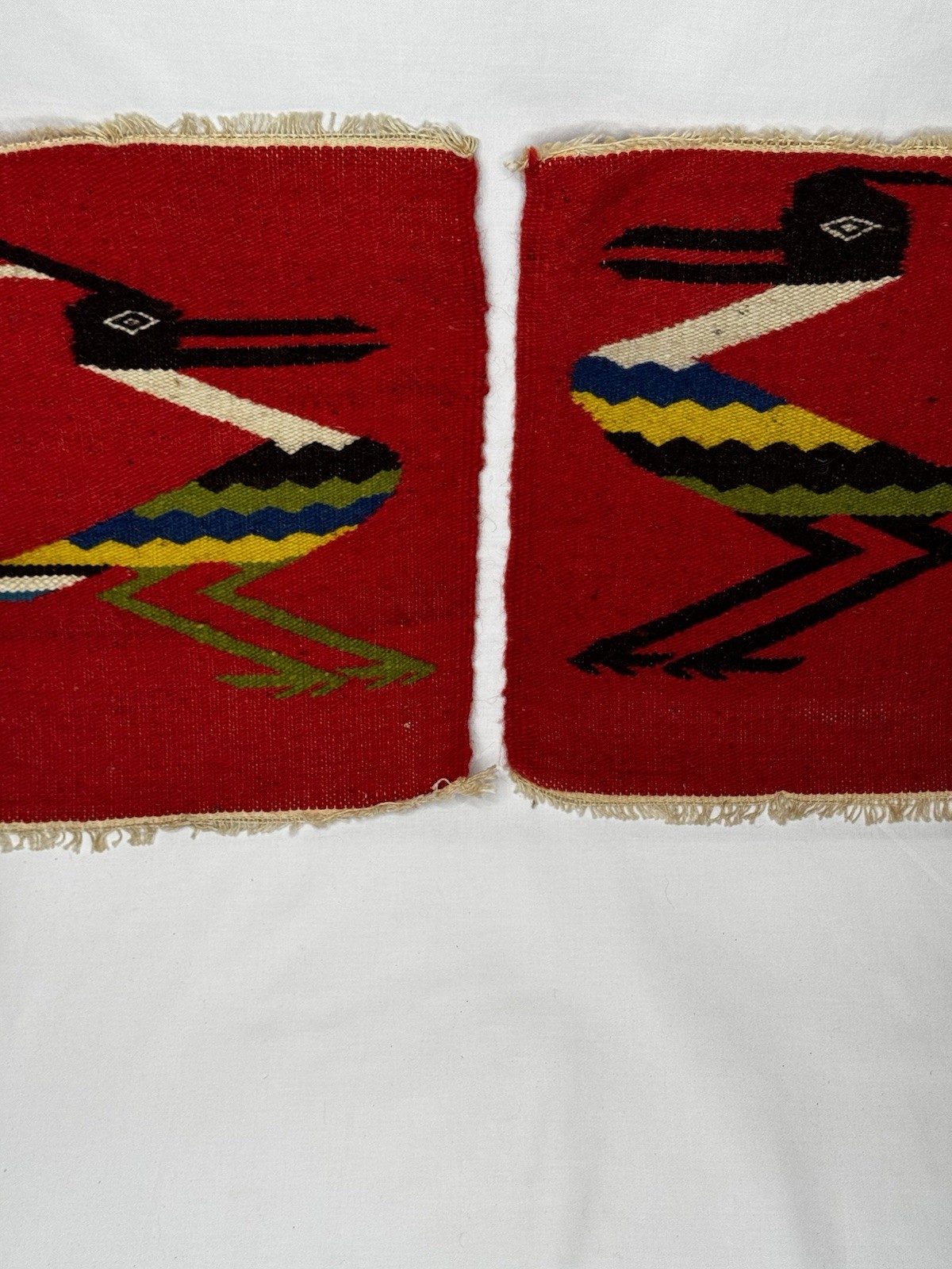 VTG Native Handwoven Wool Bird Tapestry Multicolor Feathered Folk Art Textile
