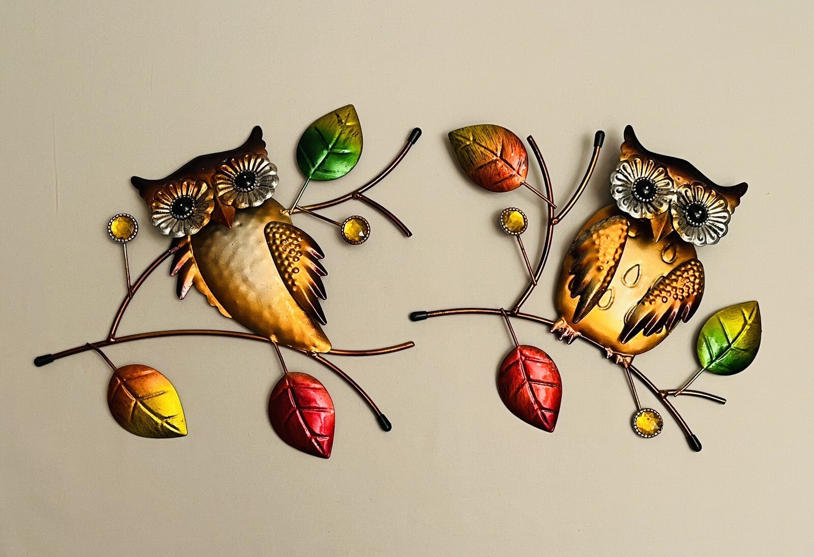Pair Of Metal Owl Branch Wall Decor Indoor/Outdoor Home Decor