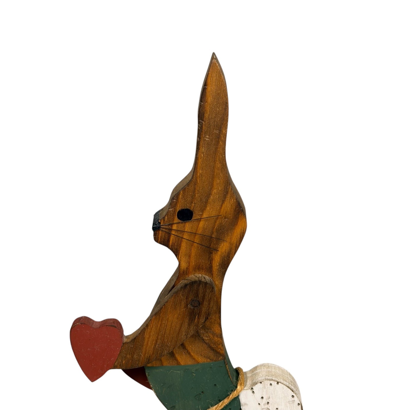 Vintage Folk Art Wooden Bunny Rabbit with Hearts Figurine 12.5&Prime; Primitive