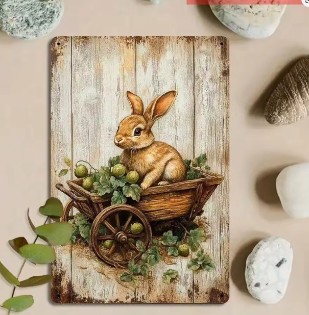 Victorian Wall Decor Farmhouse Vintage Rabbit Spring Bunny Metal Tin Sign 8×12