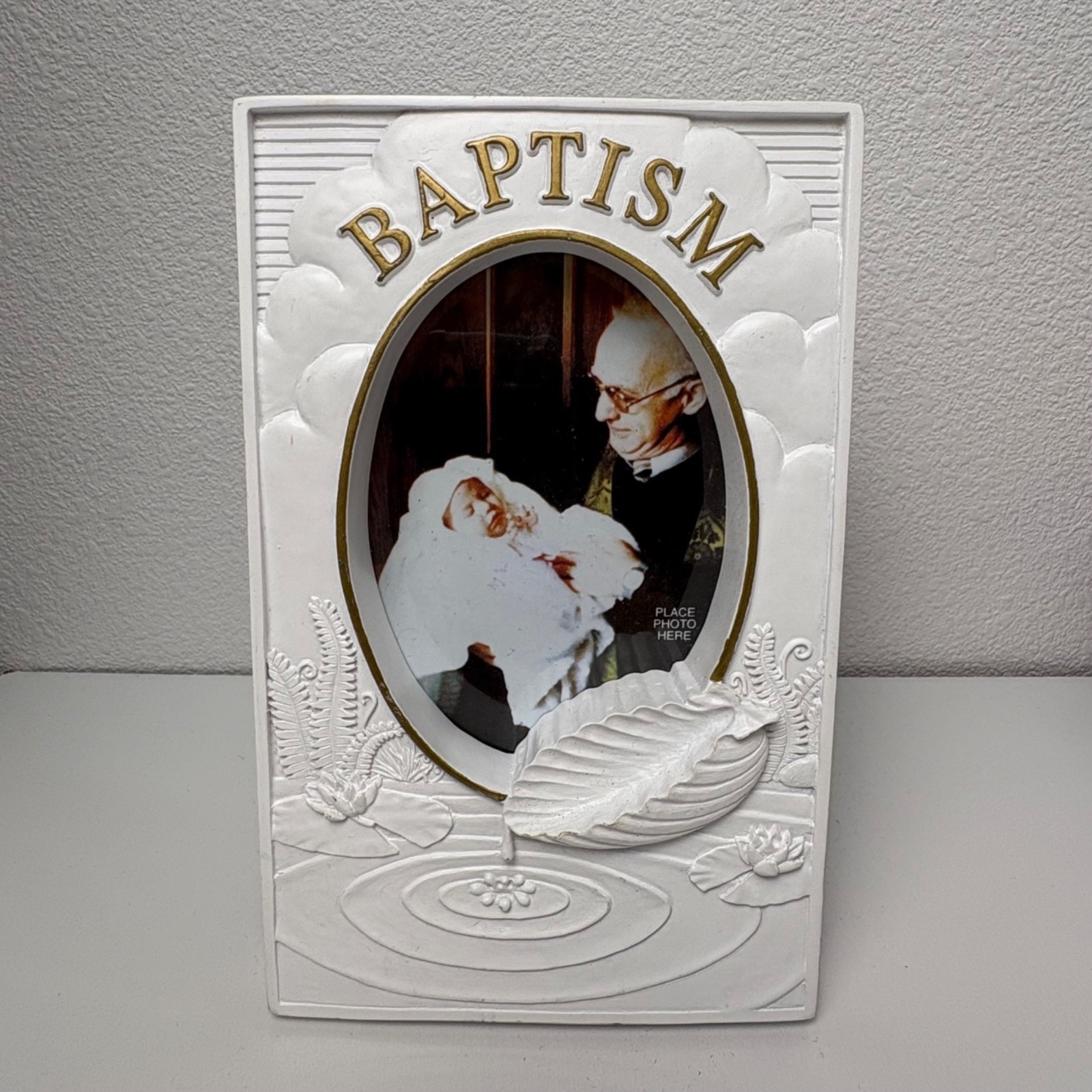 Abbey Press White Baptism Photo Frame 3.5”x5” Opening 3D Embosssed Table Wall