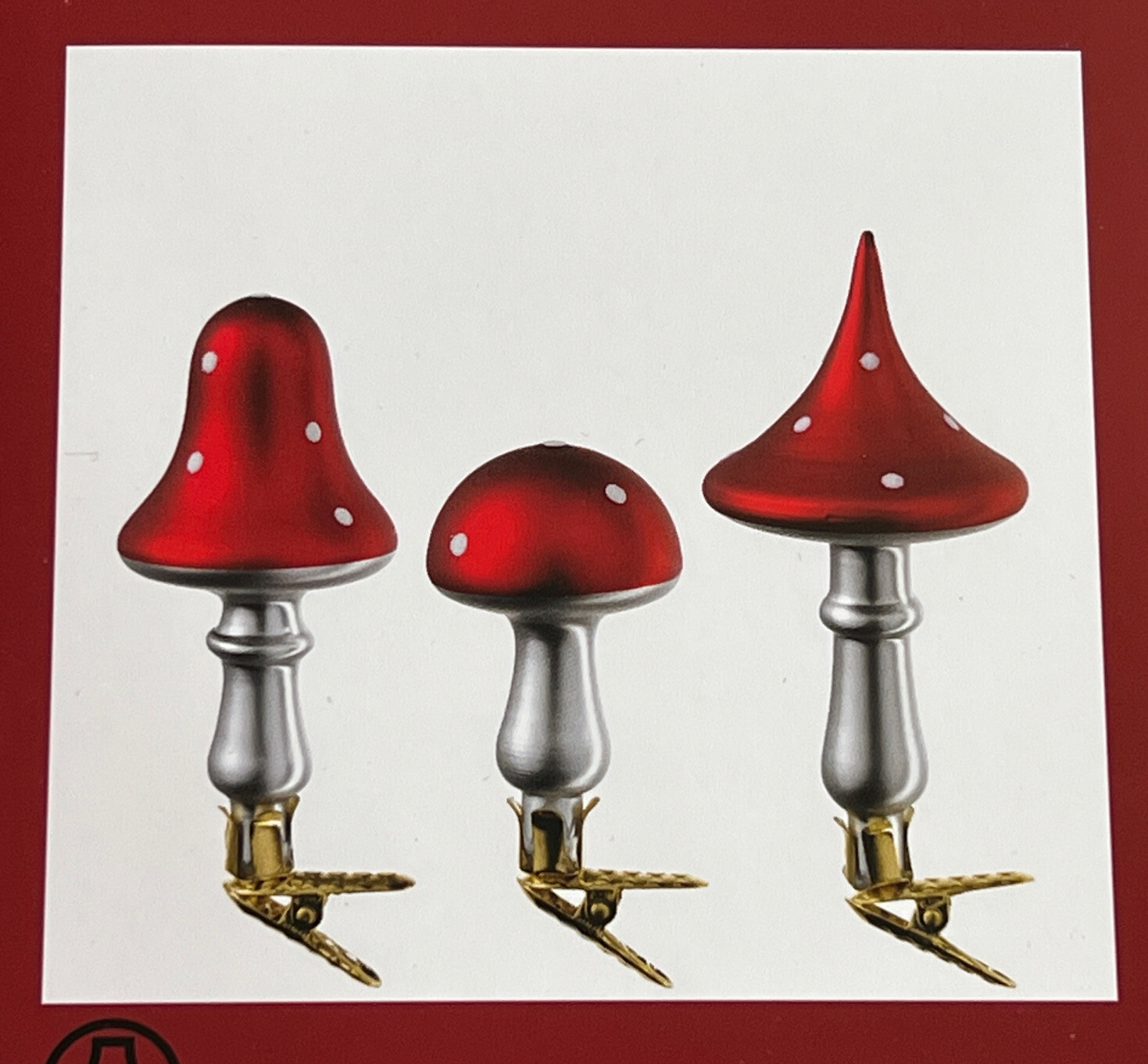 Set of 3 Ikea Vinterfint Mushroom Christmas Decorations Holiday Clip On 4&Prime; Glass