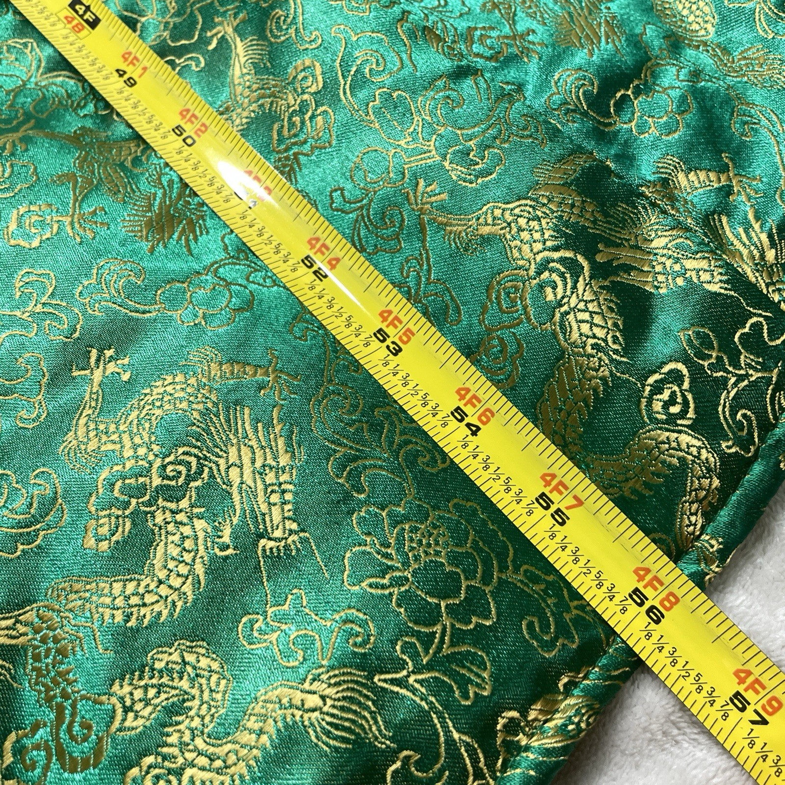 Vintage Asian Chinese Satin Brocade Quilted Throw Blanket Dragon Medallion 56×38