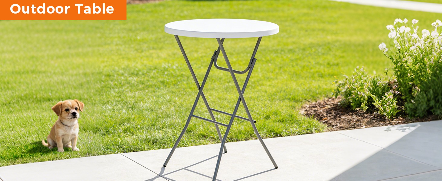 Cocktail Table 28in Folding Round High Indoor Outdoor with Removable Legs, Tall