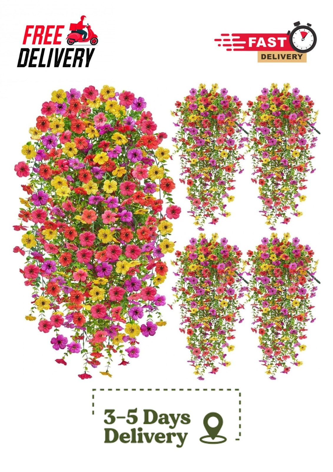 4 Pcs Artificial Hanging Flowers UV Resistant Outdoor Garden Silk Plants
