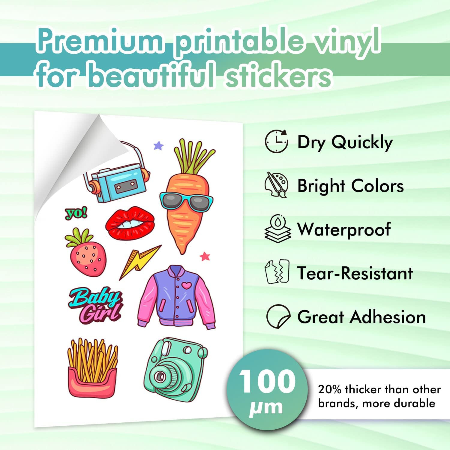 Koala Printable Vinyl Sticker Paper for Inkjet Laser 60PK 8.5×14 Waterproof Matt