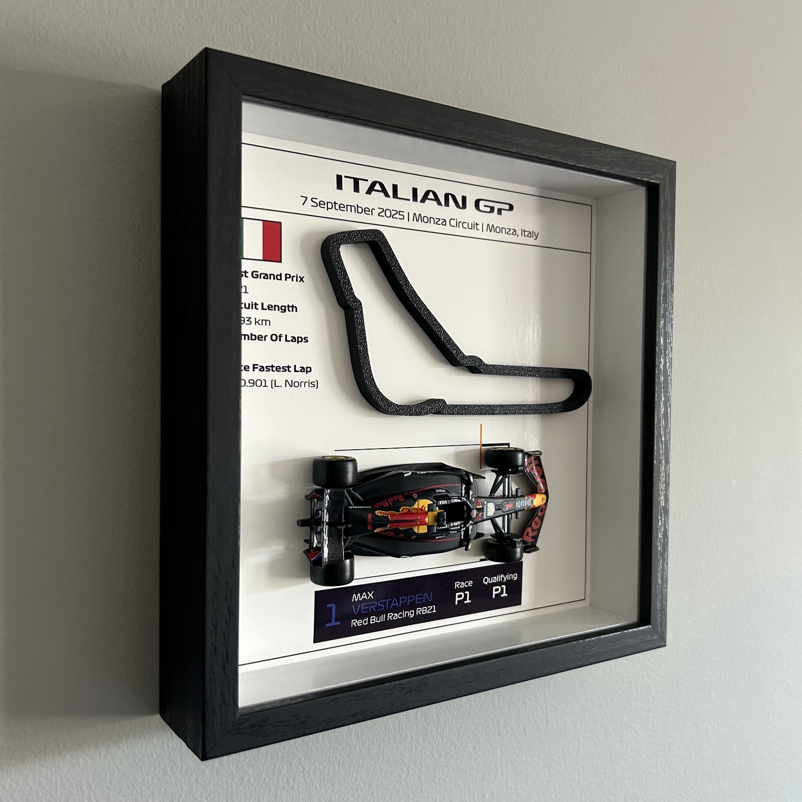 Formula 1 3D Framed Wall Art – Max Verstappen Monza 2025 Winner Display