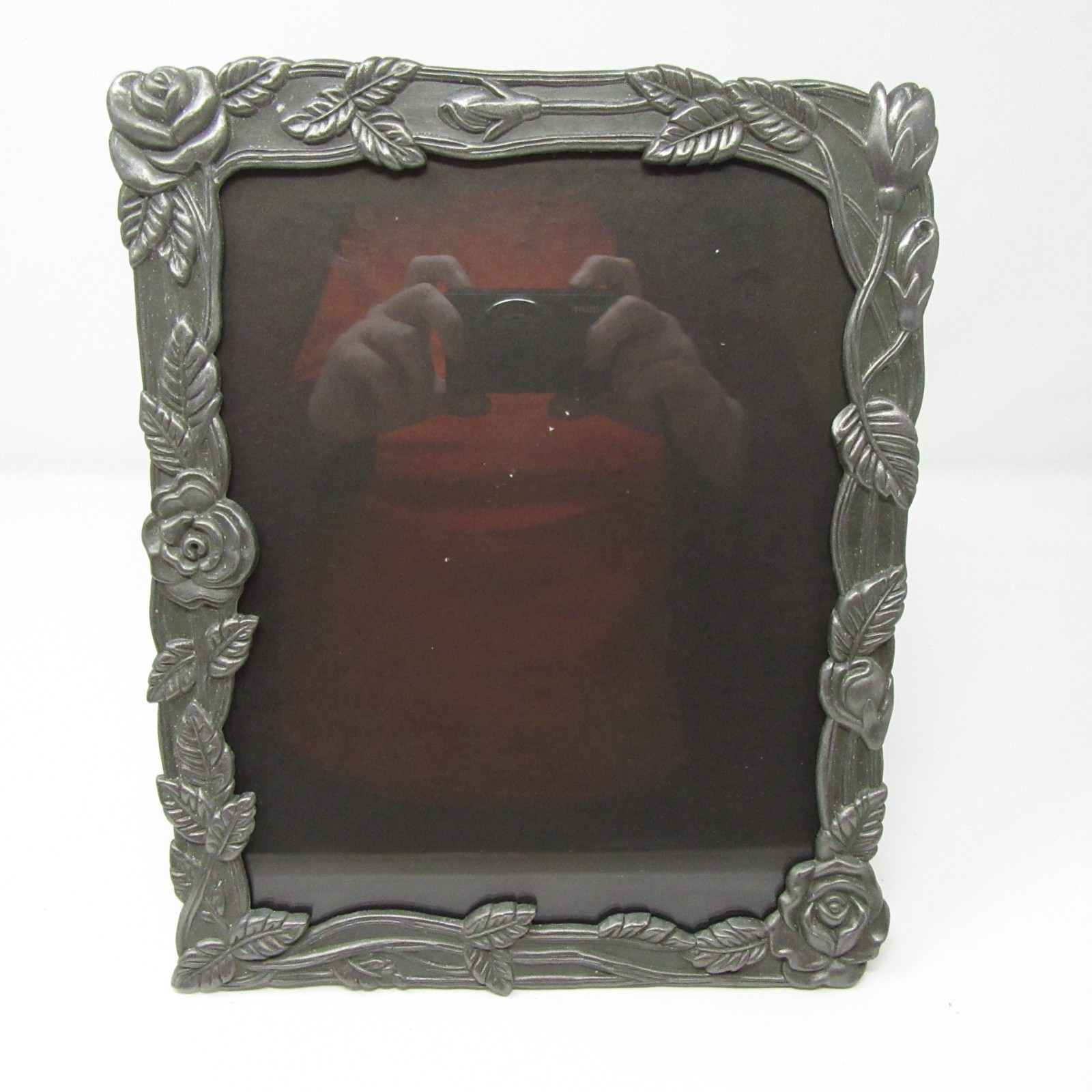 CottageCore Pewter Metal Picture Frame Floral Rose Grandmillennial 8 x 10&Prime; vtg