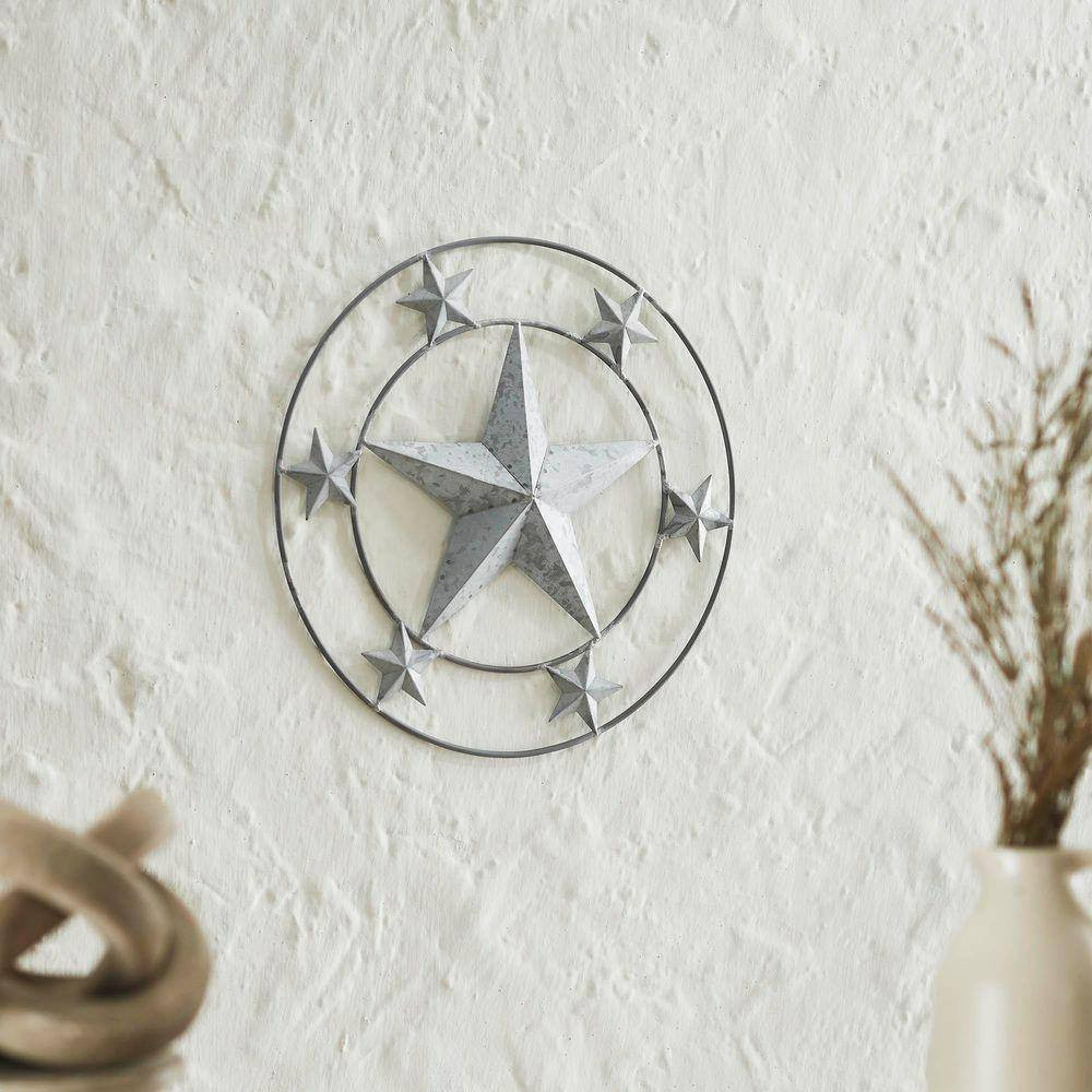 1-Piece round 12.5 In. X 12.5 In. Grey Metal Stars Wall Hanging