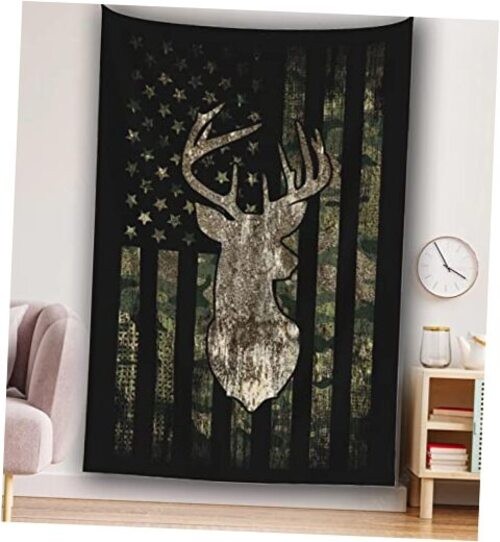 MINIOZE Tapestry Wall 59.8&Prime;L x 40&Prime;W Camo Camouflage American Flag Hunting Deer