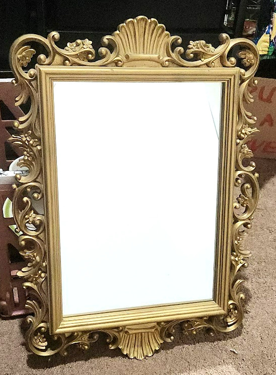 vtg 80&rsquo;s Homco Plastic Gold Mirror Baroque Rococo floral shell 2151 20&Prime;