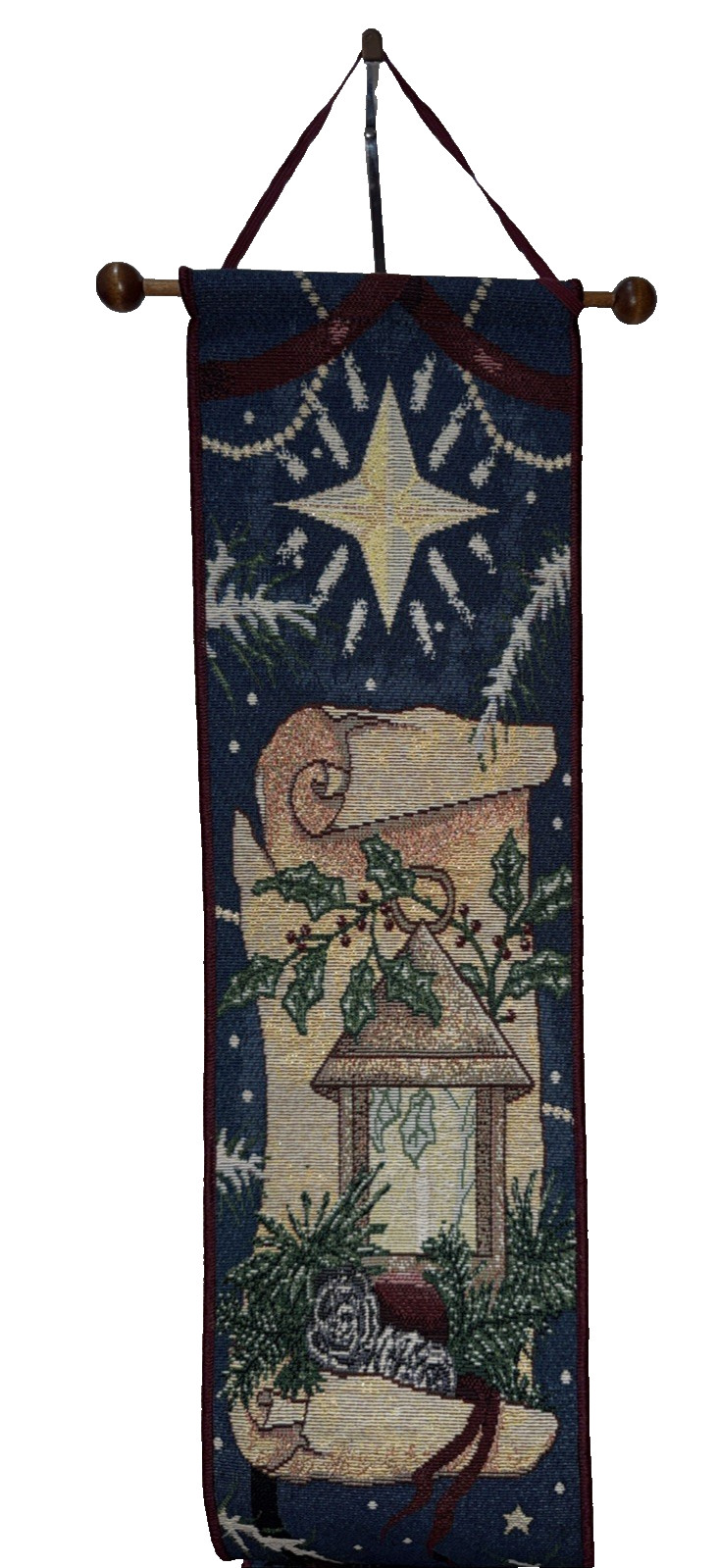 Christmas Holiday Tapestry Bell Pull Wall Hanging Star Lantern