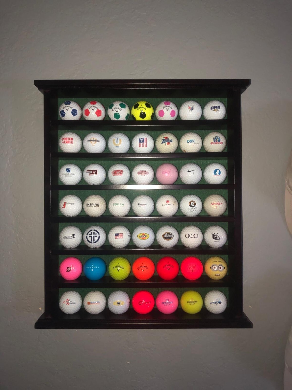 Golf Ball Display Case 49 Pcs Black & Green Clubhouse Wall Mount Cabinet Rack
