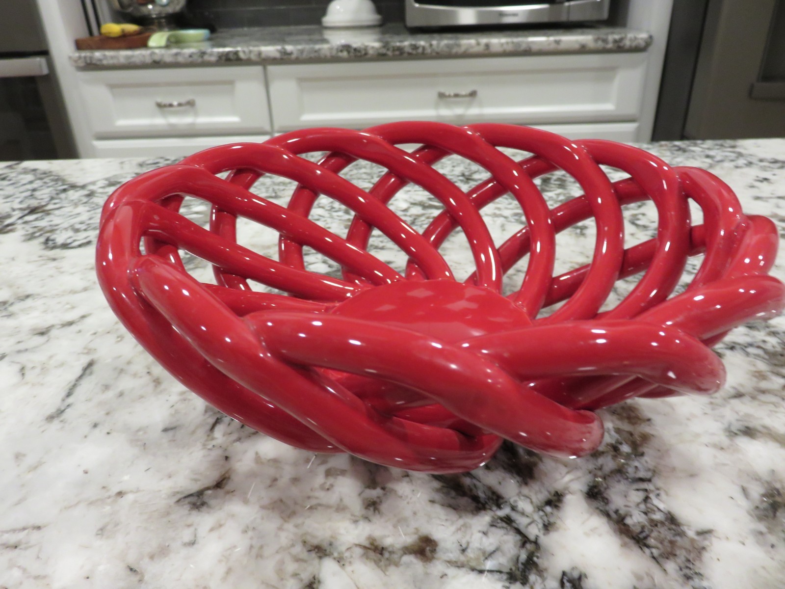 Braid Bread Basket Woven Ceramic Bowl Red RARE 7&Prime; x 2.75&Prime; EUC