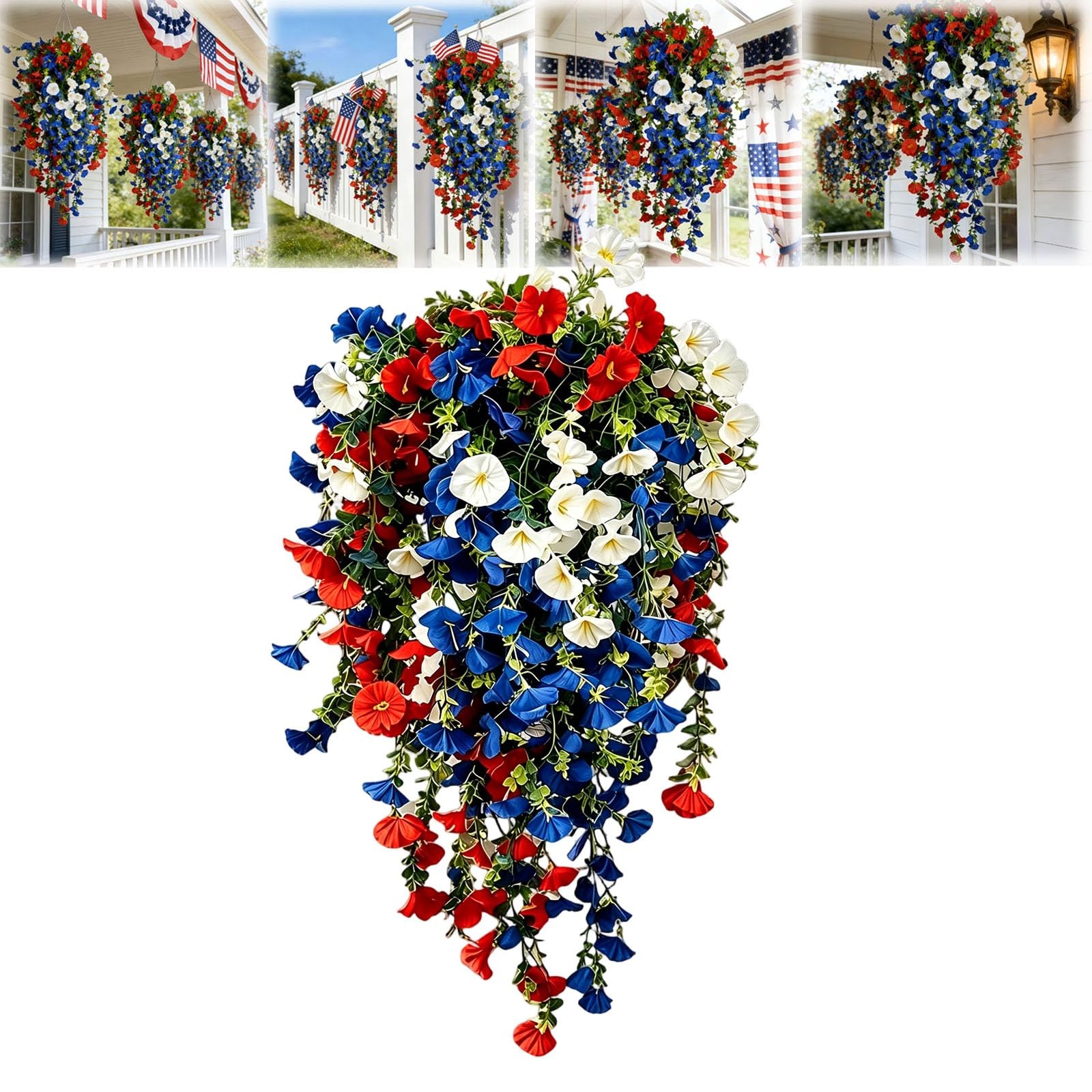 4th of July Red White Blue Silk Flowers Patriotic Faux Decor Outdoor UV Patio
