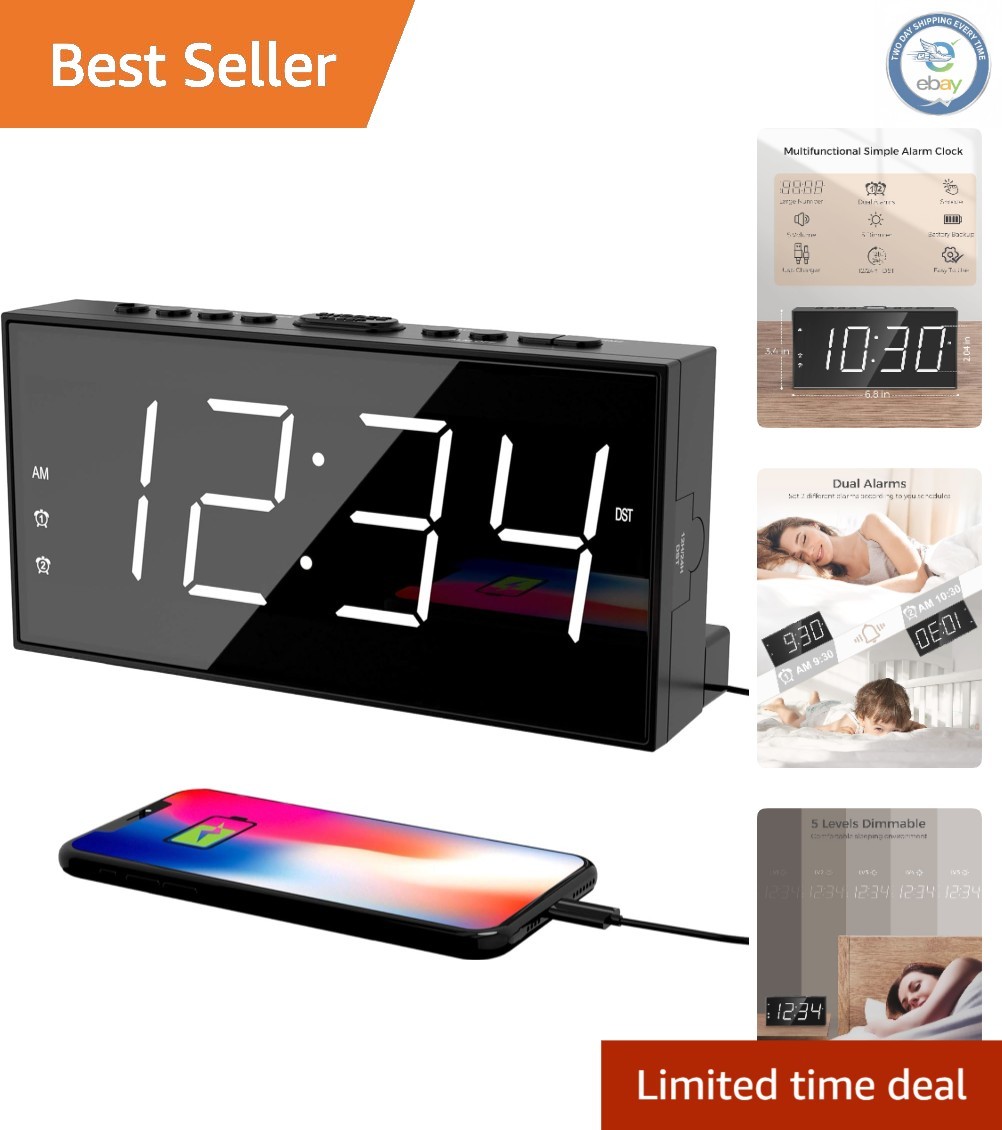Loud Digital Alarm Clock for Seniors with Adjustable Volume and Dimmable Display
