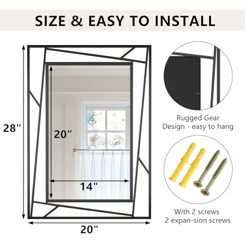 Rectangular Wall Mirror, 28 »X20 » Matte Metal Framed 28&Prime;L x 20&Prime;W Black