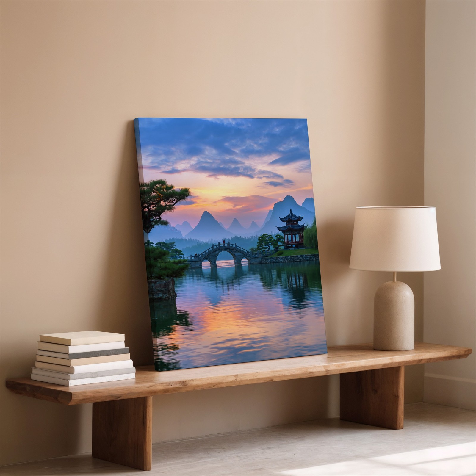 Wall Art Serene Landscape Featuring A Tranquil River At Sunset Canvas Print