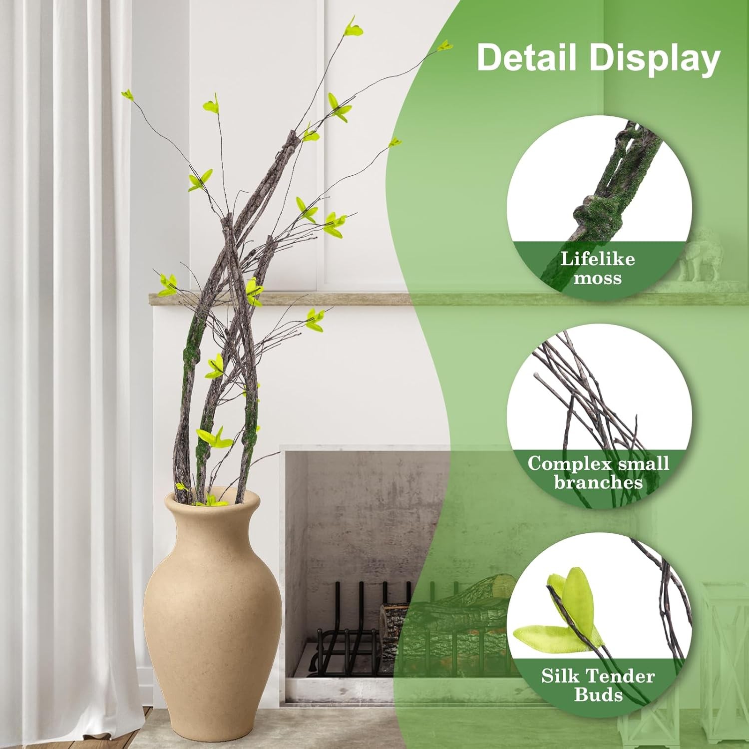 3Pcs 35in Artificial Tree Branches, Realistic Wall Hanging Bendable Tree Vines