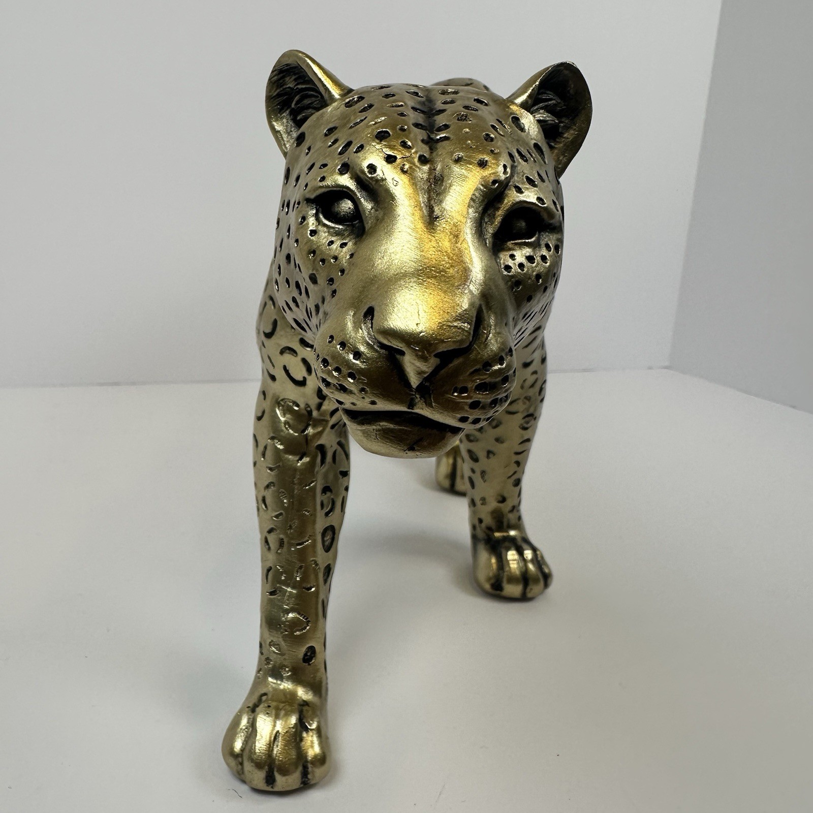 Gold Leopard Panther Statue Safari Animal Figurine Metallic Home Decor Large