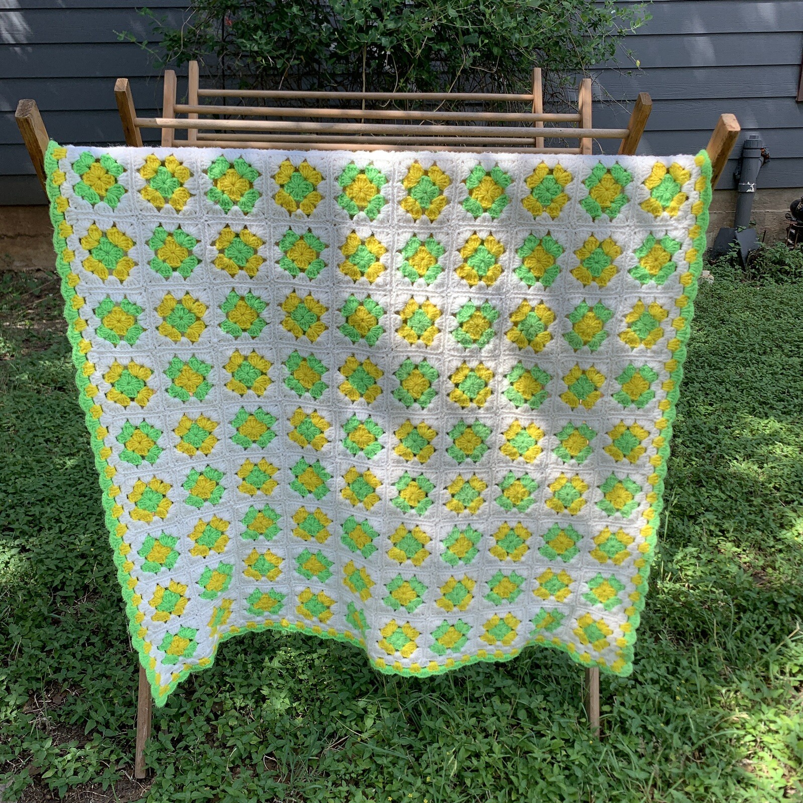 Afghan Granny Square Blanket Crochet Throw Lap Baby Unisex 37” x 48” VTG