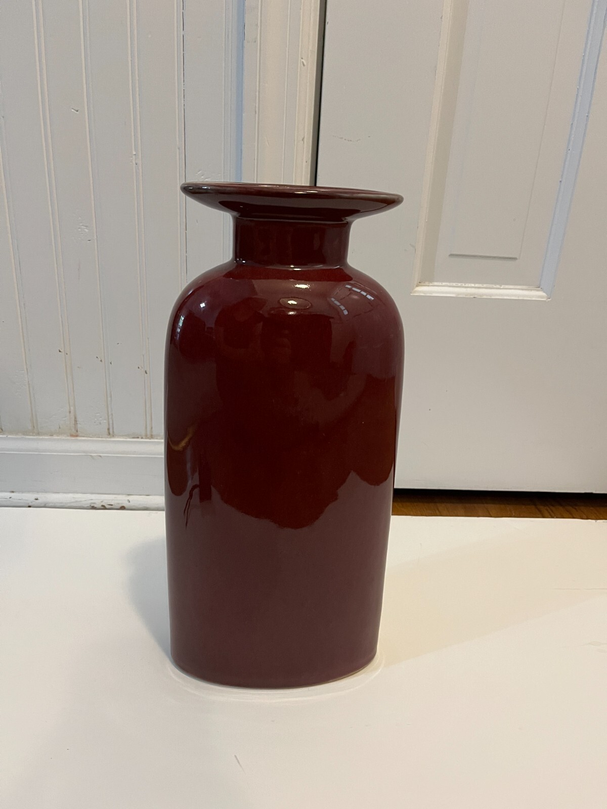 Vintage 13.5 in Tall Glaze Studio Pottery Vase Unmarked Red Burgundy Home decor