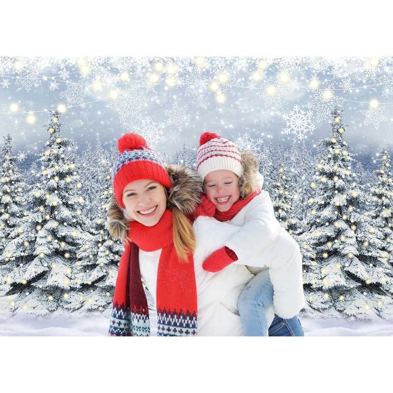 Winter Forest Photography Backdrop Glitter Snowy Pine Tree Scene Background Chri