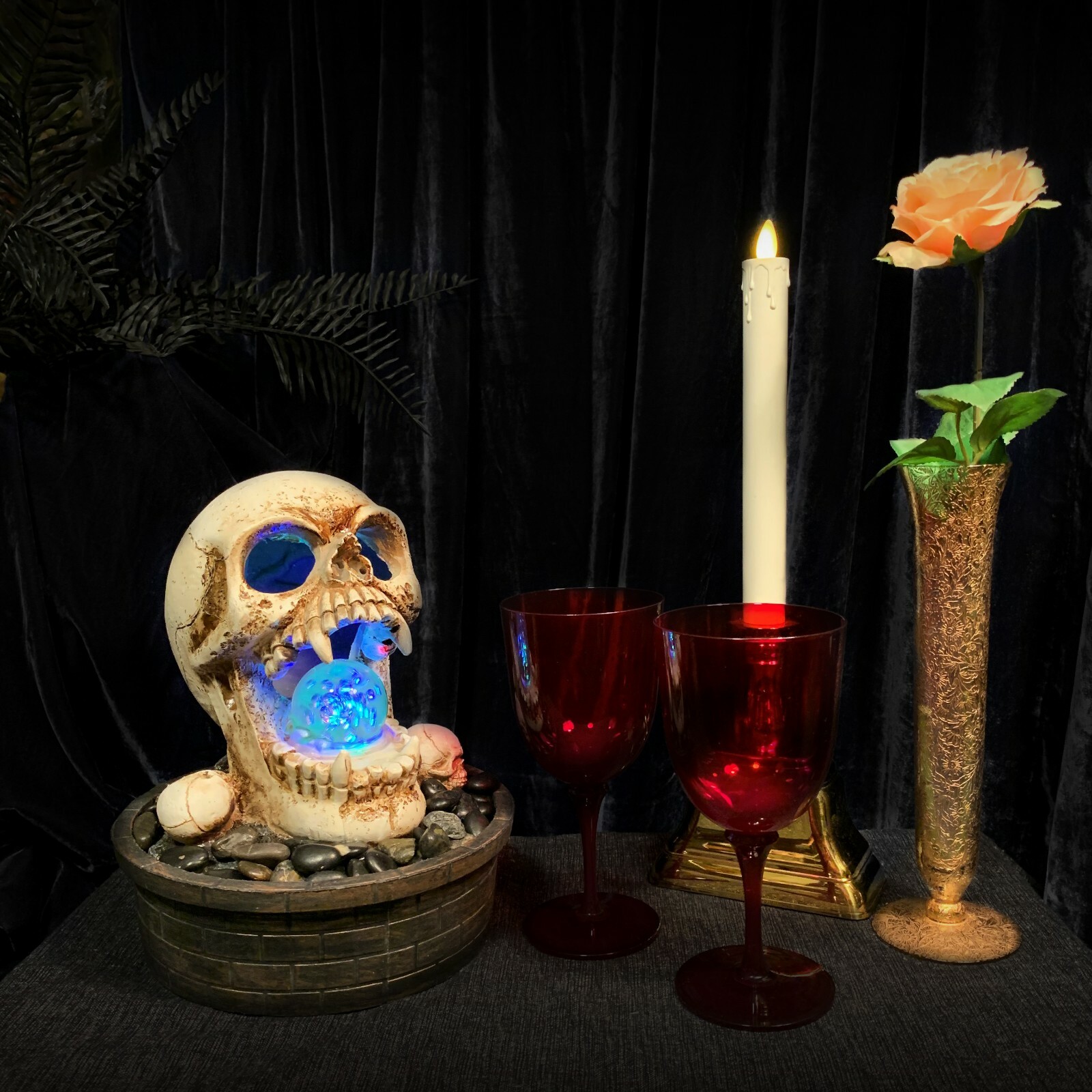 Damien Tabletop Skull Fountain Indoor Water Feature w/ LED Light Halloween Decor