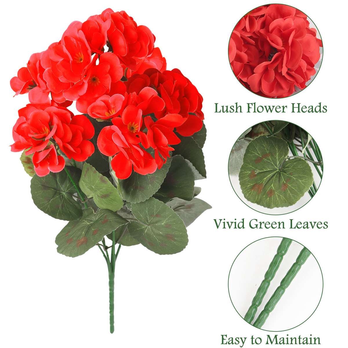Lot Artificial Silk Flowers Red Geraniums Bush Plants Home Outdoor Garden Decor