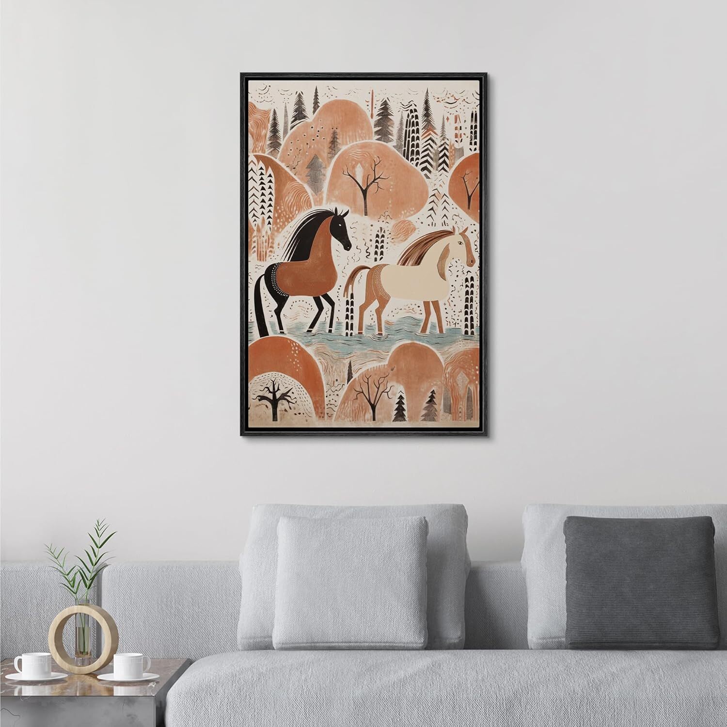 Wall26 Woodland Horses Folk Art Canvas Print Bohemian Framed Wall Art Decor