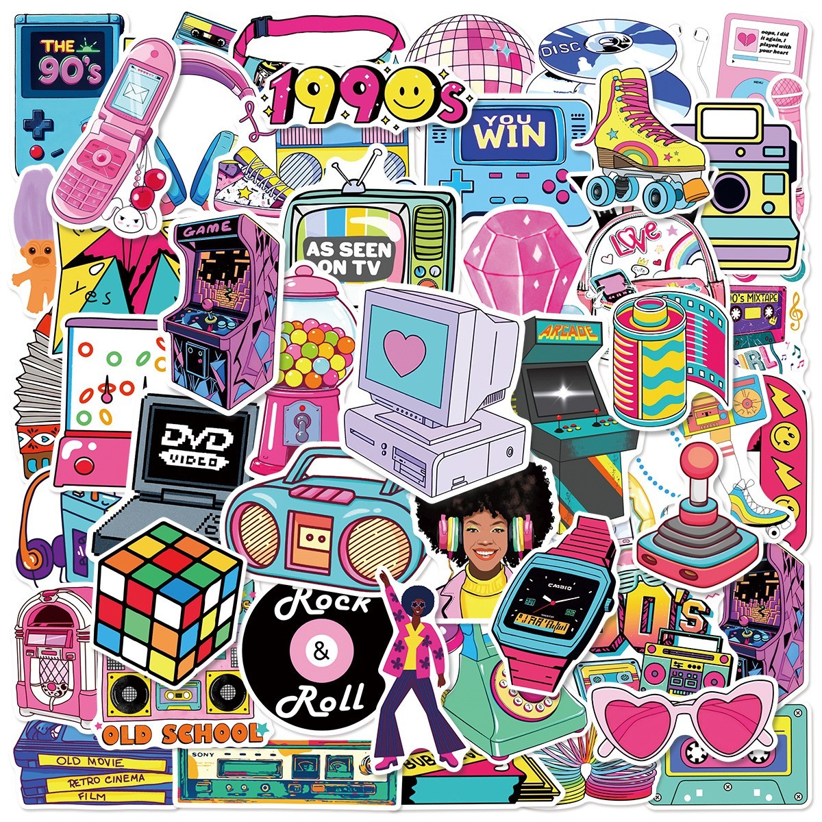 50PCS Retro 80s 90s Cartoon Stickers Waterproof Vinyl Decals