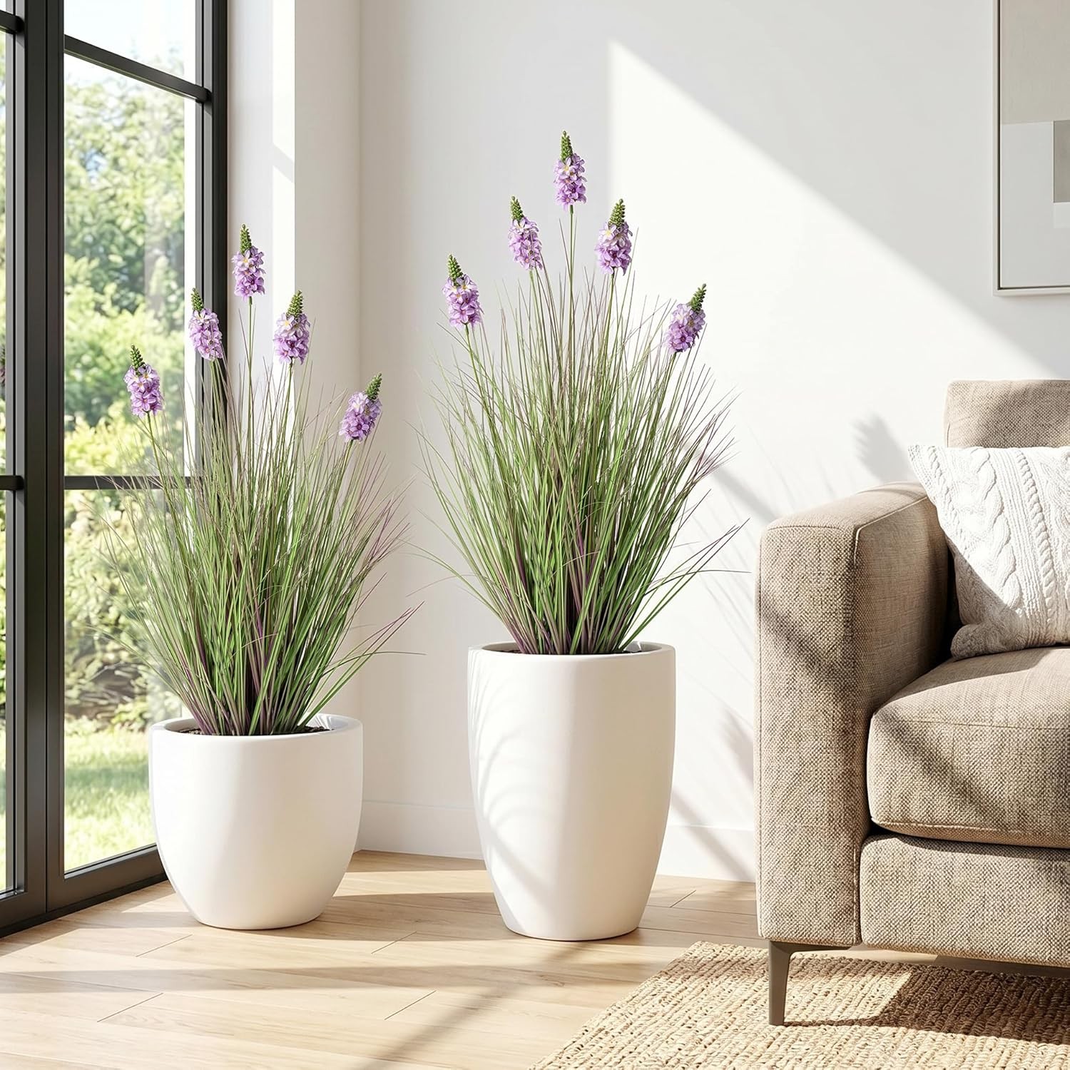 Artificial Grass 3FT – Fake Plants with Hyacinth Flowers 35 in Tall Ornamental