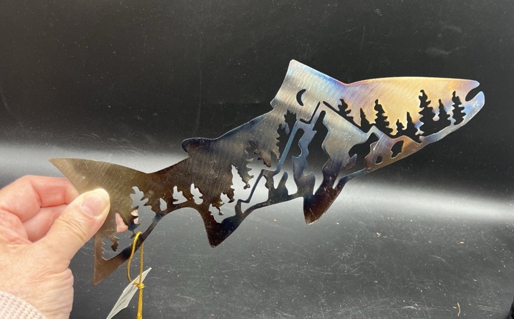 Metal Art Trout Fish Laser Cut Out Wall Hanging 12” Mancave Cabin