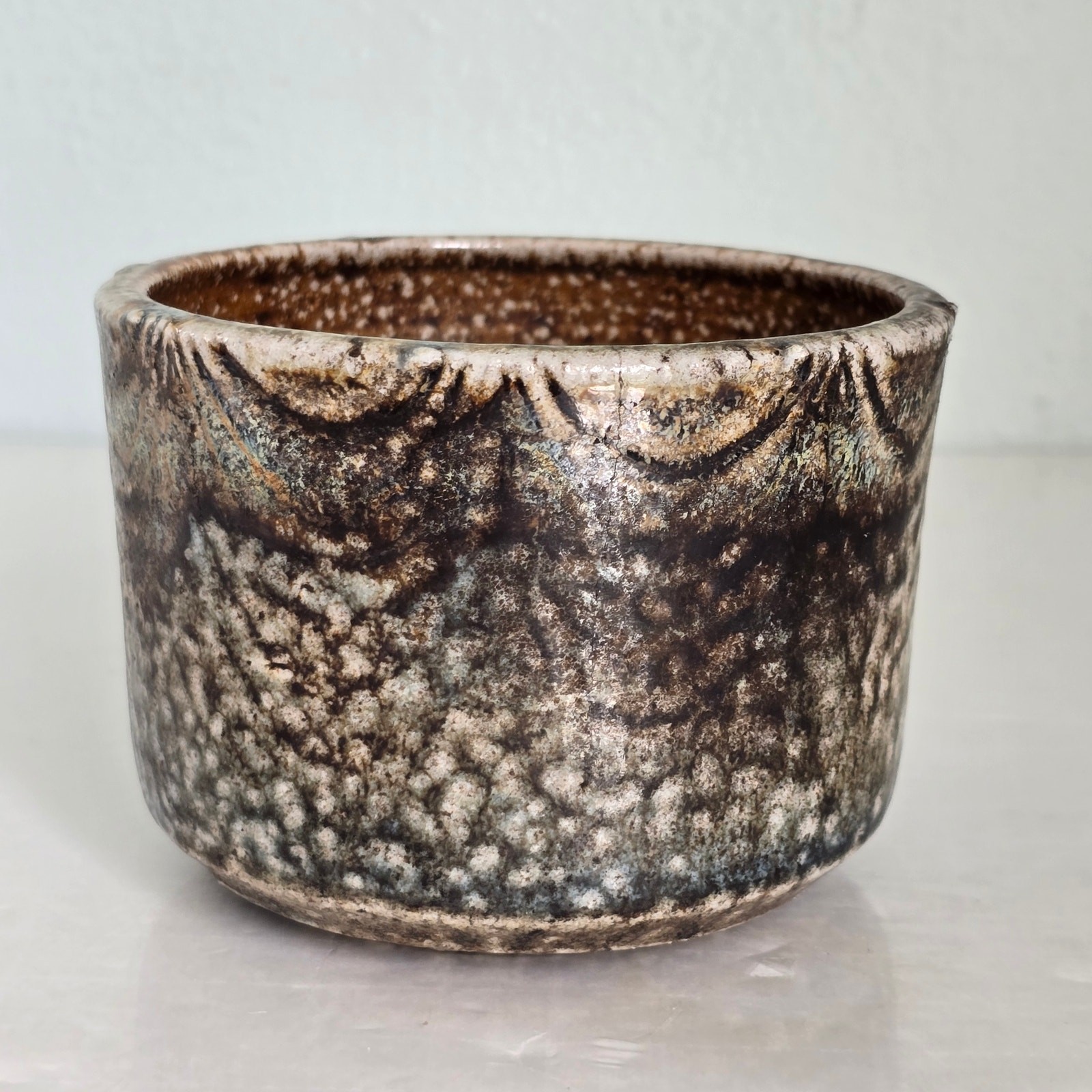 Vintage Krueger Small Planter Studio Pottery Signed Brown Green Glaze Rustic