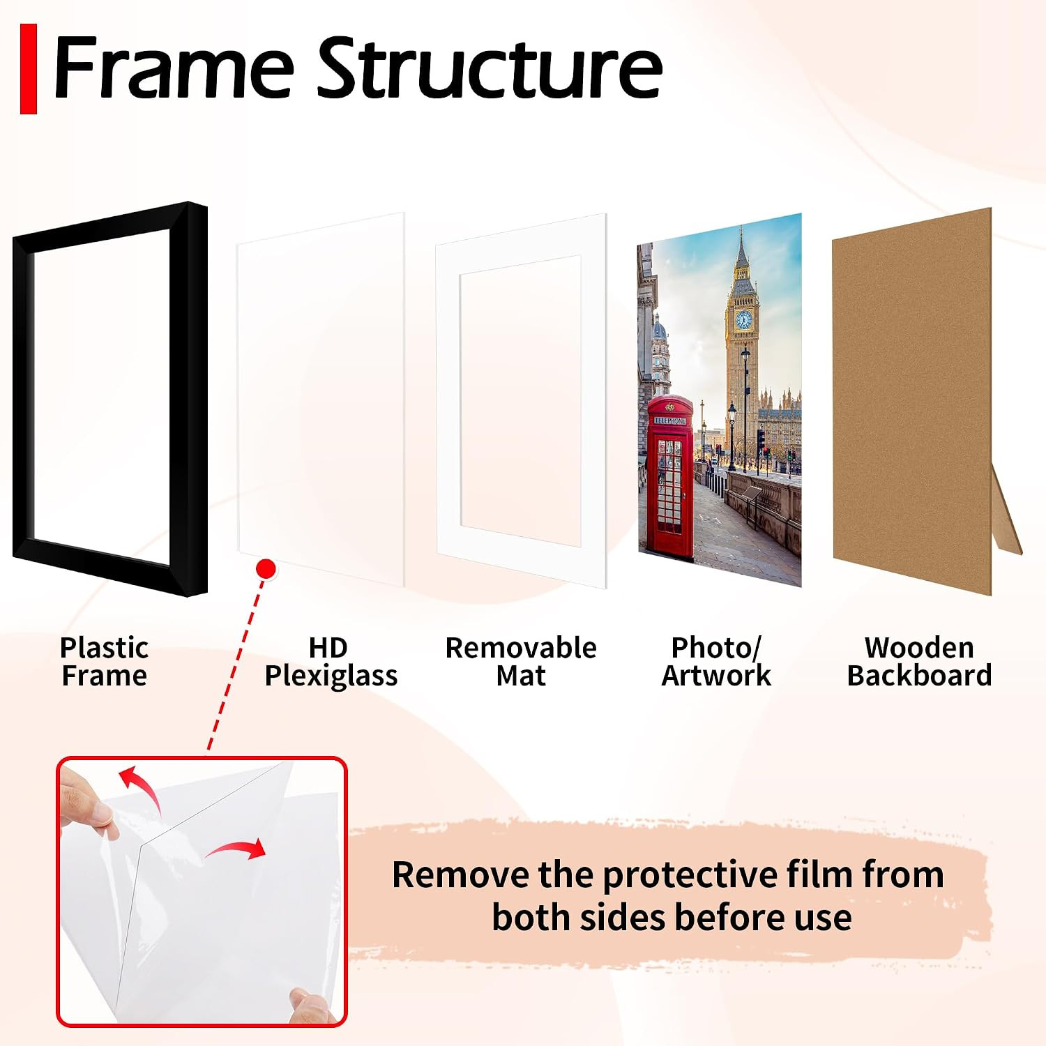 8X10 Picture Frame Set of 2, Black Photo Frame for Tabletop or Wall Display, Dis