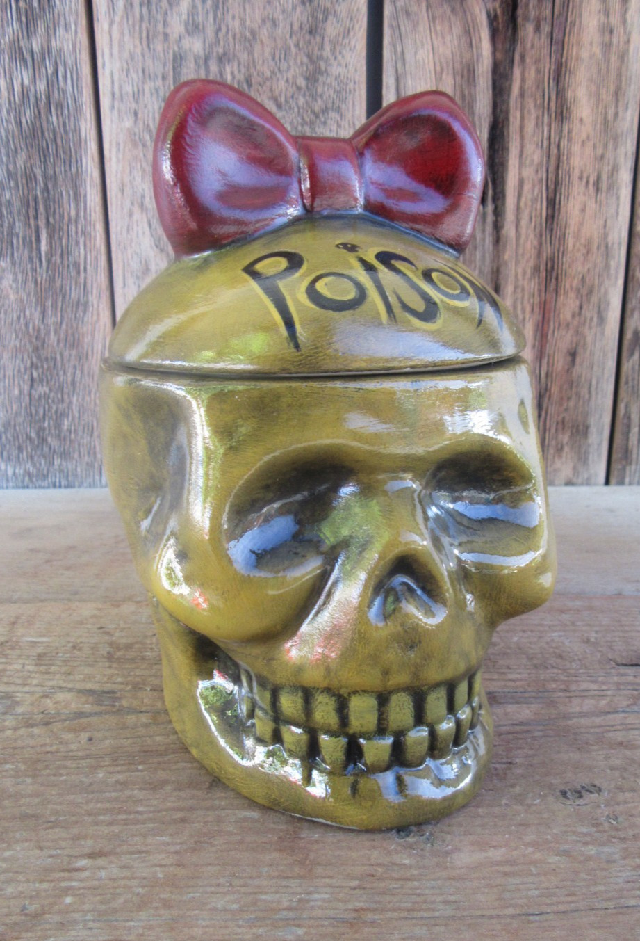 POISON SKULL Trinket Jar | Candy Jar | Skulls | Ceramic Skull | Halloween Decor