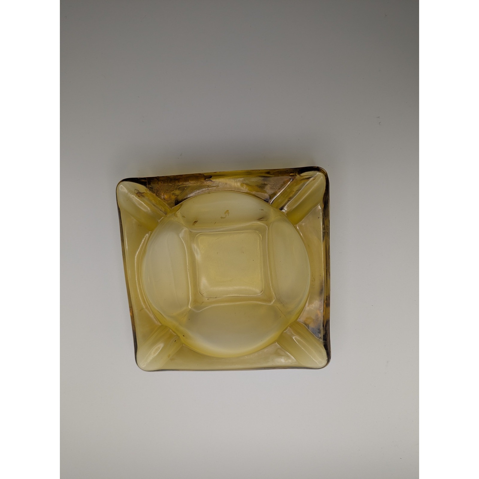 Amber Honey Colored Glass Ashtray Square Vintage Retro Vanity Decor 6 inches