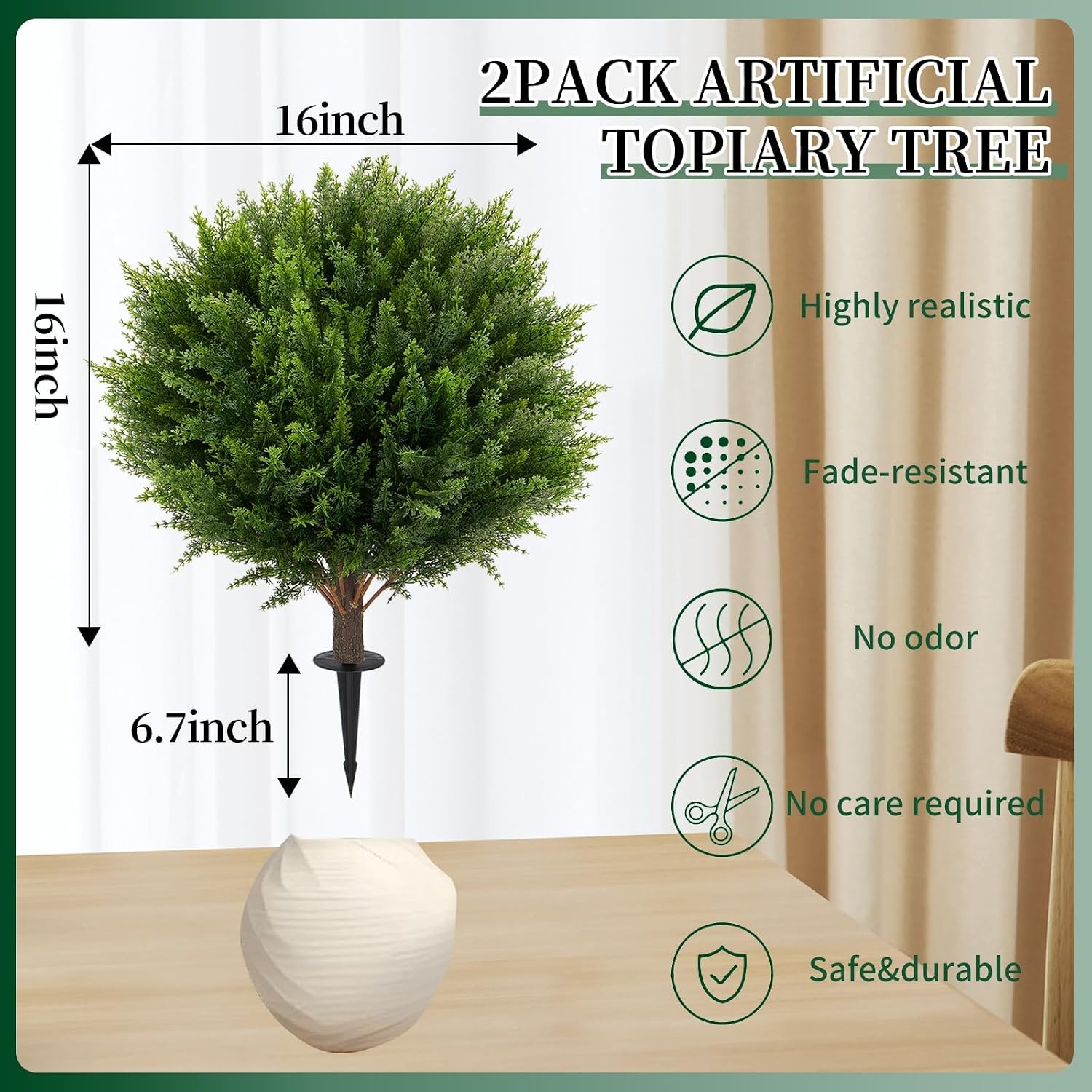 2 Pack Artificial Cypress Topiary Ball Tree with Ground Spike, UV Resistant Fake