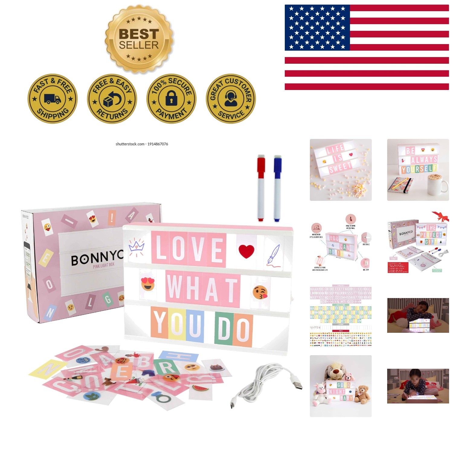 Personalized Pink Light Box with 400 Letters & Emojis – Ideal for All Occasions