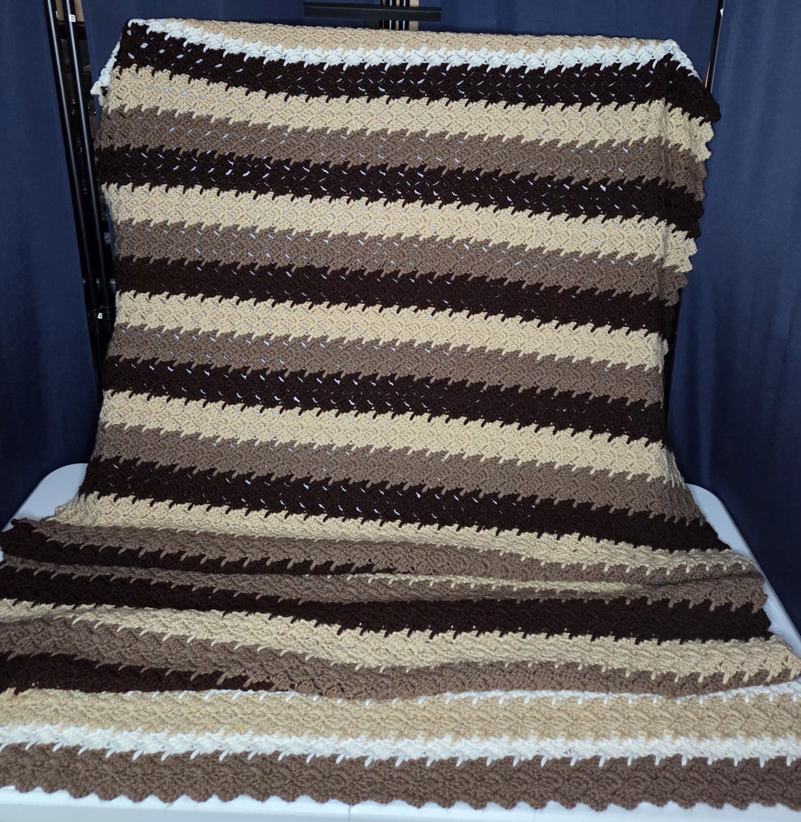 Afghan NEW Handmade Crochet 46&Prime;x 72&Prime; Multi Color Browns/White Throw Blanket